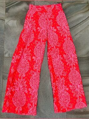 Lilly Pulitzer Linen Blend Wide Leg Tropical Print Pants Sz L